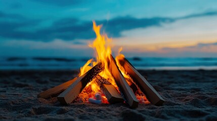 Bonfire on the Beach at Dusk