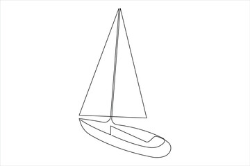 One continuous line art drawing of sailboat design travel tourism concept outline vector illustration