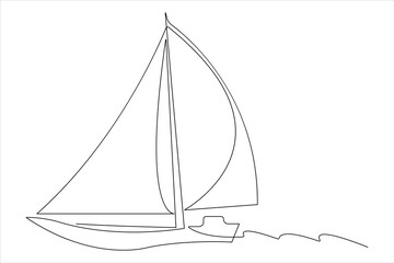 One continuous line art drawing of sailboat design travel tourism concept outline vector illustration