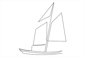 One continuous line art drawing of sailboat design travel tourism concept outline vector illustration