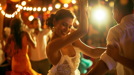Latin Dance Party: A lively salsa or merengue dance party, Hispanic Heritage Month, with copy space