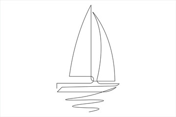 One continuous line art drawing of sailboat design travel tourism concept outline vector illustration