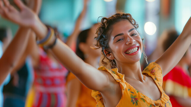 Latin Dance Party: A lively salsa or merengue dance party, Hispanic Heritage Month, with copy space