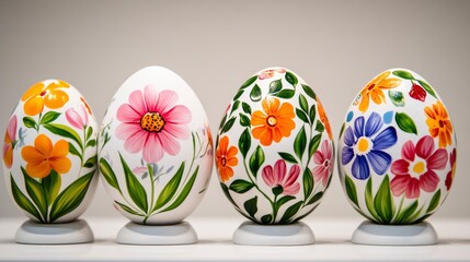 Four Decorated Easter Eggs with Floral Motifs