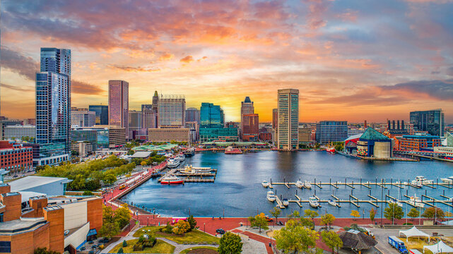 Baltimore Maryland Downtown Drone Skyline Aerial