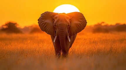 Obraz premium Elephant Silhouette at Sunset in African Savanna