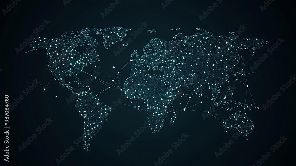 Aufkleber a world map depicted with connected lines and glowing points