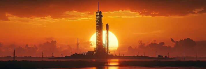 A space shuttle stands tall on the launch pad. dreams and dangers are embodied in this towering structure