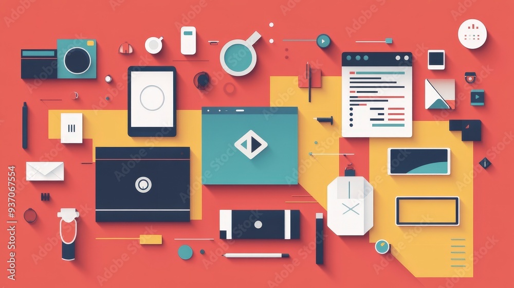 Poster modern flat design illustration for web and app interfaces with geometric shapes and minimal element