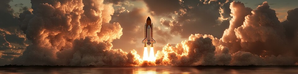 Obraz premium Smoke begins to rise from the base as the shuttle ignites. signify the start of a journey that will push the boundaries of knowledge