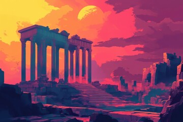 Obraz premium Ruins of an Ancient Temple at Sunset