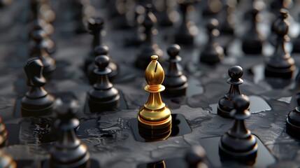 many black pawns going on the same direction and a golden one going on the opposite side