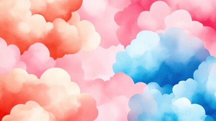 Abstract Watercolor Cloudscape with Pink, Blue, and Orange Hues