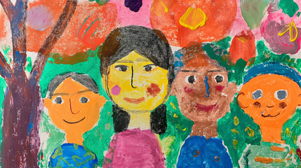 Children�s Art: Artwork created by children depicting Hispanic culture, Hispanic Heritage Month, with copy space