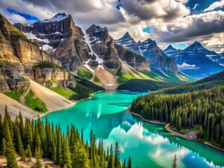 Rocky Mountain Landscape High Angle Shot Epic Grandiose Awe-Inspiring Natural Wonders Majestic Turquoise Geometric Form Weathered Ancient Formation