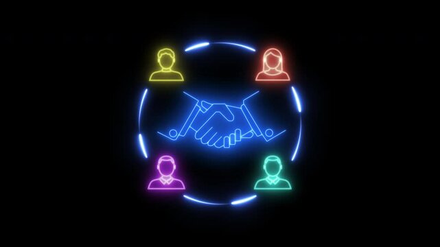 Business Relations concept, connections between stakeholders in the process of businesses. Glowing neon line of Business Relations icon isolated on transparent background.