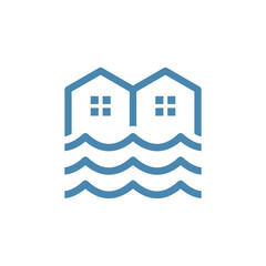 Flood icon set. River water natural disaster damage home vector icon. Tsunami disaster sign for UI designs.