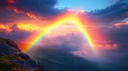 Rainbow Over Mountain Peaks