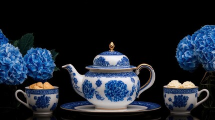A Hanukkah-themed tea party with elegant china, traditional treats, and blue-and-white decor