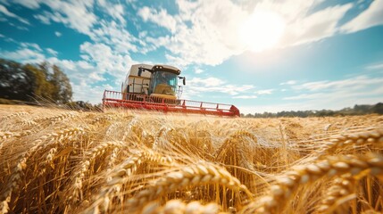 Fototapeta premium Harvesting Wheat in the Golden Fields