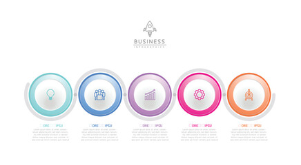Vector infographic business presentation template with circular interconnection with 5 options.