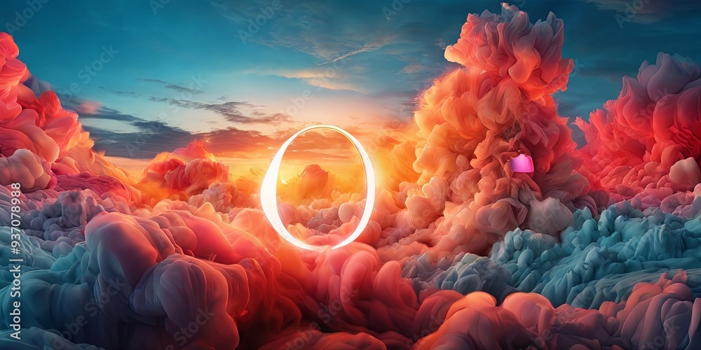 Poster a colorful sky with a large circle in the middle