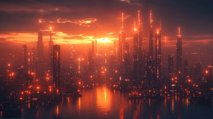Futuristic Cityscape at Sunset
