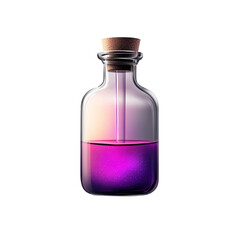 A glass bottle with a cork stopper, filled with a vibrant purple liquid and a dropper.