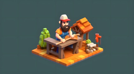 Carpenter Game 3d pixel Cartoon