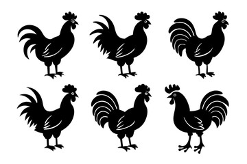 Set of Rooster icons silhouette vector illustration