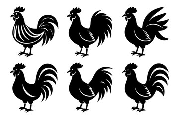 Set of Rooster icons silhouette vector illustration
