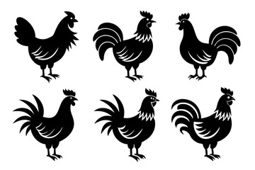 Set of Rooster icons silhouette vector illustration