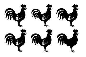 Set of Rooster icons silhouette vector illustration