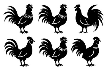 Set of Rooster icons silhouette vector illustration