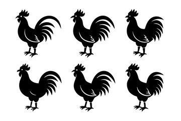 Set of Rooster icons silhouette vector illustration