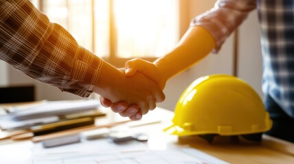 Handshake of agreement, partnership in construction