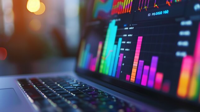 Close-Up of Laptop or Notebook Screen Displaying Website Traffic Metrics, Graphs, and Analytics for Online Blog Ranking Statistics