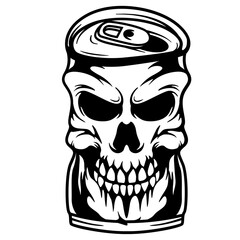Can Skull | Dead Beer Can | Skull Face | Soda Can | Beer Can | Alcohol Can Drink | Skull Soda Pop | Skull Drink | Original Illustration | Vector and Clipart | Cutfile and Stencil