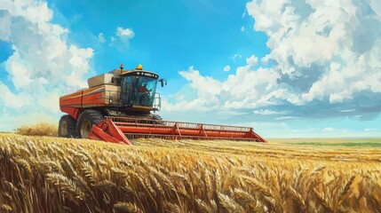 Obraz premium Harvesting Wheat in the Golden Field