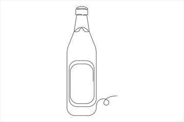 Wine bottle continuous one single line art drawing of design outline vector minimalism illustration
