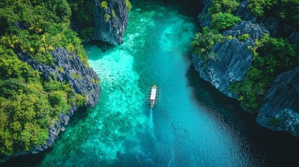 Tropical Lagoon with Boat in Philippines