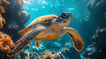 Obraz premium Sea Turtle Swimming in the Ocean.
