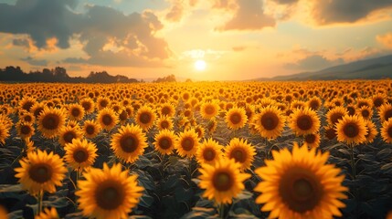 Obraz premium Sunflower Field at Sunset.