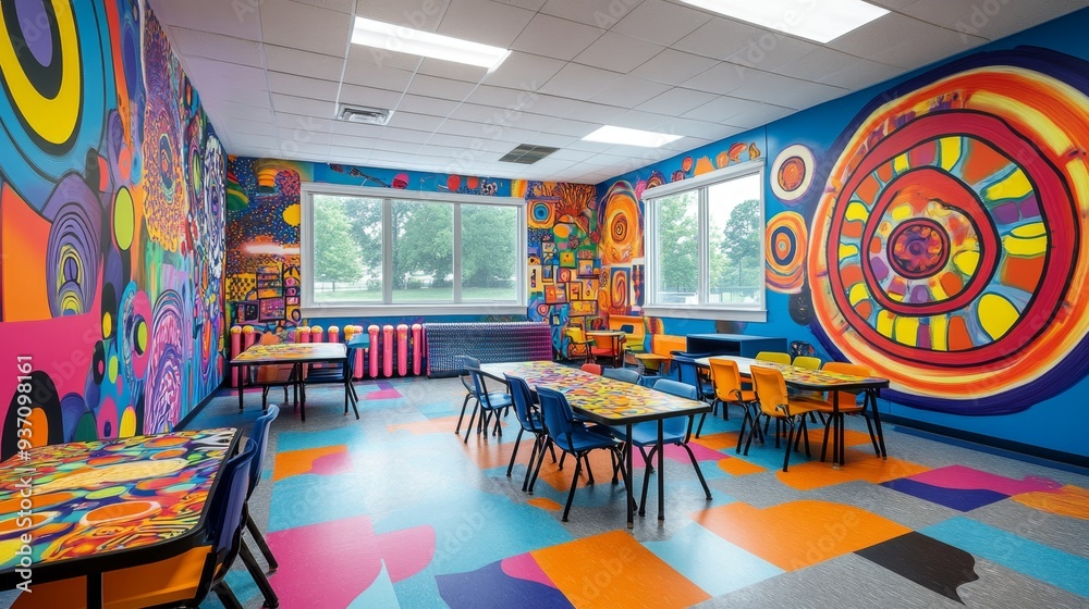 Sticker Colorful Classroom Interior.