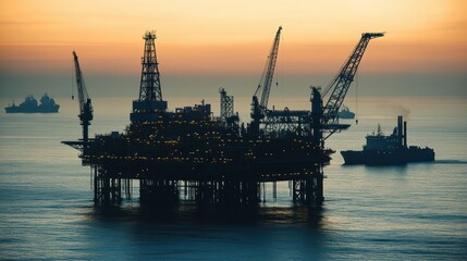Obraz premium Offshore Oil Rig at Sunset