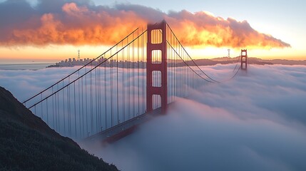 Obraz premium Golden Gate Bridge Above the Clouds at Sunrise
