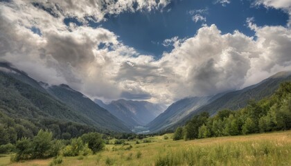 Obraz premium Majestic mountains under a cloudy sky