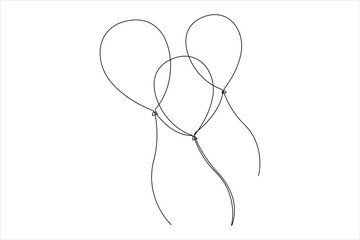 Continuous balloon one line drawing birthday celebration. Holiday party decoration icon vector illustration