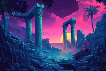 Fototapeta premium Ruins of an Ancient Civilization at Sunset