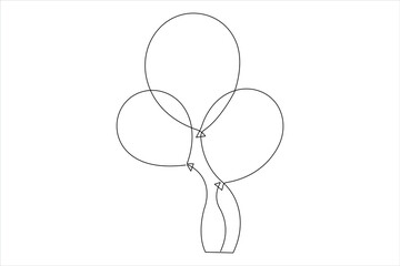 Continuous balloon one line drawing birthday celebration. Holiday party decoration icon vector illustration